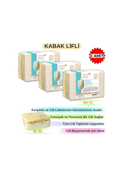 Organicsun Doğal Kabak Lifli Pirinç Sabunu 3 x 120 G