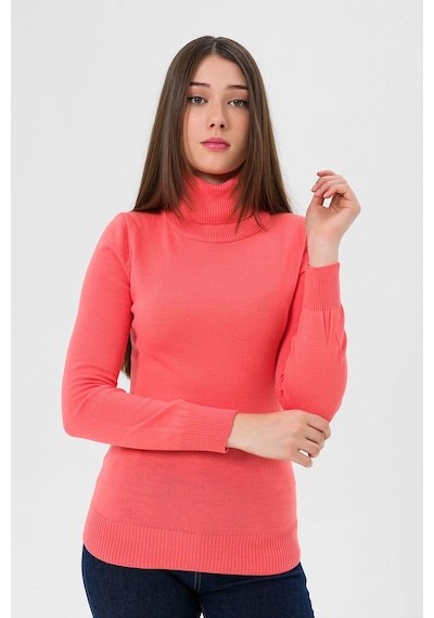Miss Poem Balıkçı Yaka Basic Kadın Mercan Triko Kazak Mercan