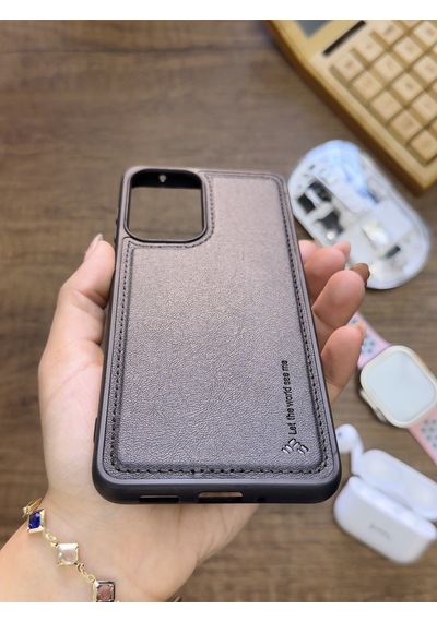 Samsung Galaxy A33 Uyumlu Premium Deri Dokulu Darbelere Karşı Dayanıklı Nazal Silikon Kılıf Siyah