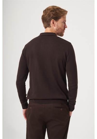 İmza Kahverengi Polo Yaka Uzun Kol Örme Comfort Fit Pamuklu Kazak 1012265153 K.kahve-s.kahve
