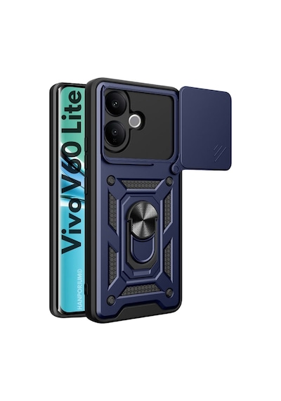 Vivo V60 Lite Uyumlu Tank Kılıf Yüzük Standlı Extra Darbe Koruma Zırhlı Outdoor Kapak Lacivert