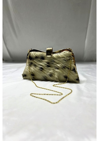 Kadın Bej Suni Kürk Zincirli El Ve Omuz Clutch Portföy Çanta - Bej
