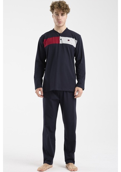 Sementa Blok Detaylı Regular Fit Pijama Takım - Lacivert Lacivert