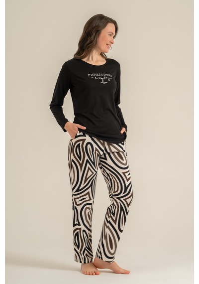 Pierre Cardin Kadın Inspire Others Everyday Siyah Uzun Kol Pijama Takım Pc9280-s-v1 Pc9280-s-v1