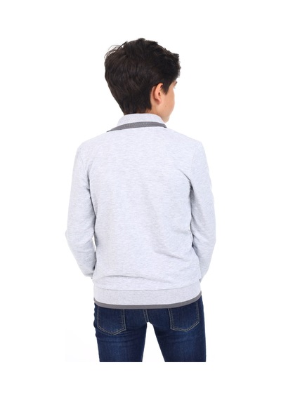 Toontoy Kids Toontoy Erkek Çocuk Regular Fit Polo Yaka Baskılı Sweatshirt - 2 İplik Gri