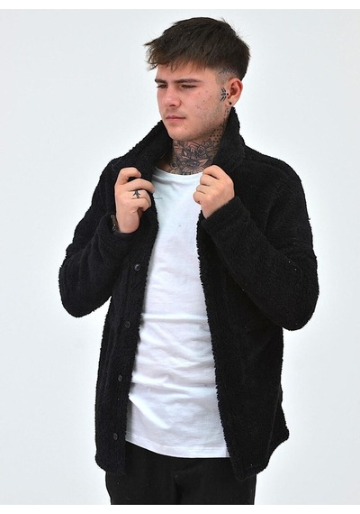 Beybun Boutique Unisex Peluş Polar Hırka Ceket Siyah