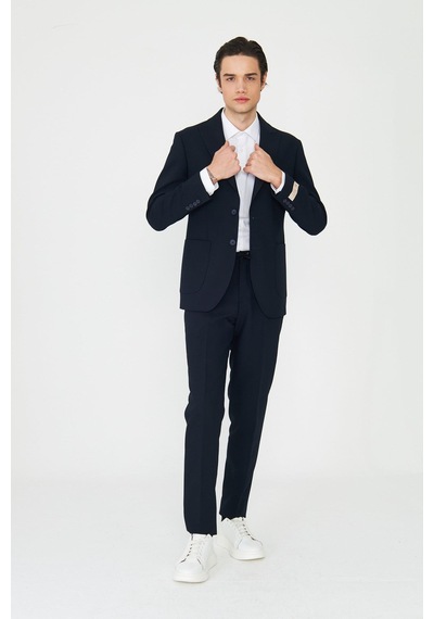 Lacivert Modern Slim Fit Düz Kumaş Klasik Kesim Takım Elbise Laci