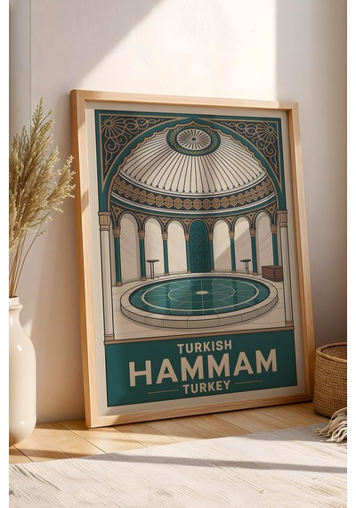 Türk Hamamı Tablo - Retro Banyo Dekoru - Geleneksel Hamam Kültürü Serisi - Çerçeveli Duvar Posteri Kayın