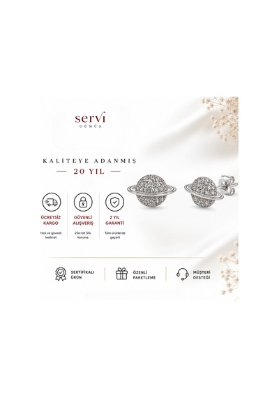 Servi 925 Ayar Gümüş Zirkon Taşlı Satürn Küpe-527