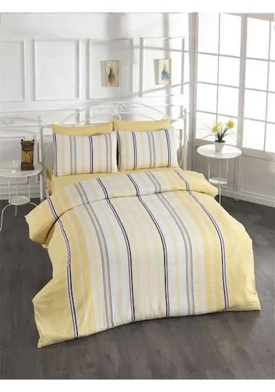 Pamuklu Bordo Çarşaflı Çift Kişilik Nevresim Takımı 200x220 Sarı