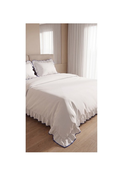 %100 Pamuk Overloklu Fırfırlı Çift Kişilik Nevresim Takımı Lastikli Çarşaflı 200x220 Cm Mavi - 904804703 Mavi