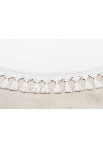Vl Yuvarlak Comfort Ponpon Saçaklı Peluş Beyaz