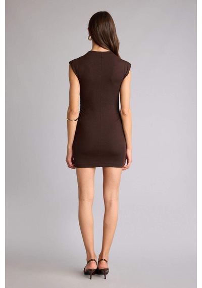 Defacto Bodycon Vücudu Saran Ribana Mini Elbise H5756ax26spbn609 Kahve-bn609