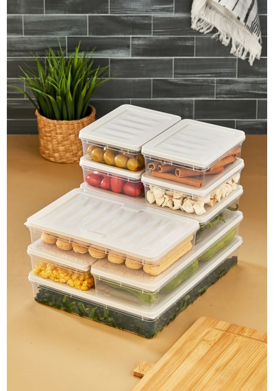 Multi Box 9 Parça 4 Farklı Boy Saklama Kabı Seti - Dondurucu & Mikrodalga Uyumlu Krem
