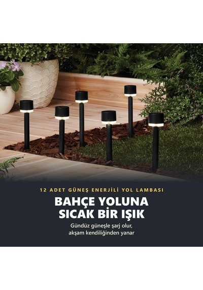 Solar Kazıklı Bahçe Yolu Lambası, Siyah, 12 Adet, Gt-sl47