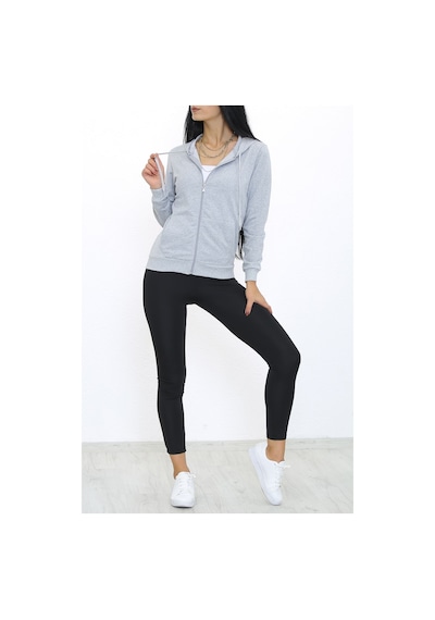Bensu Store - Kapşonlu Fermuarlı Sweat Gri - 3001.275. 001