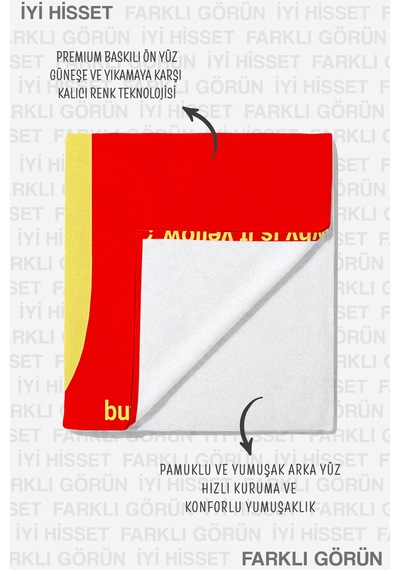 Kırmızı Sarı Yazı Temalı Plaj Havlusu - Tipografik Grafik Resort Stil Hızlı Kuruyan Mikrofiber Havlu Çok Renkli