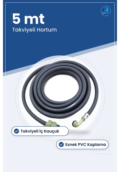 Çamaşır Makinesi Hortumu 5 M Tekli Takviyeli Esnek Pvc Yedek Parç