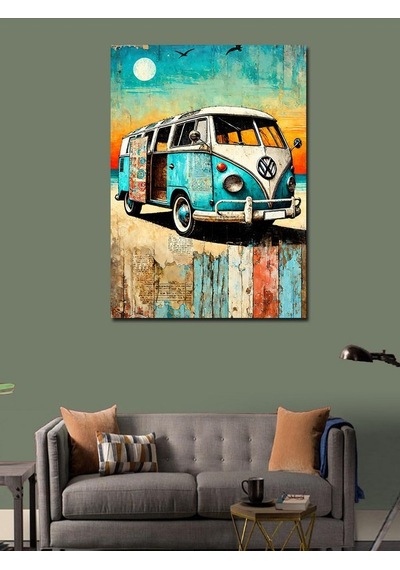 Kanvas Tablo Retro Minibüs Ve Yolculuk 70cmx100cm