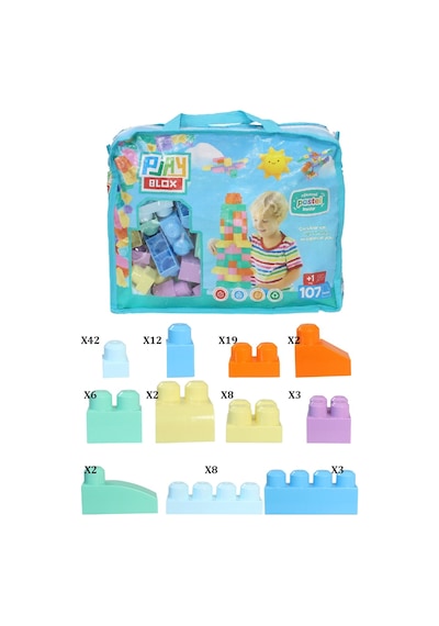 Play Blox 2977 Pastel Renkler Mega Blok Seti 107 Parça Mavi Çantalı