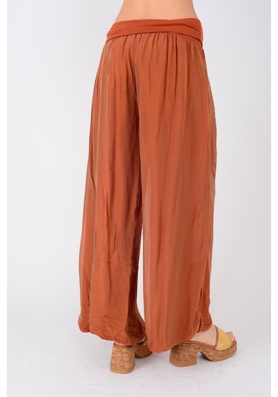 Bohem Stil Italyan Ipek Detaylı Oversize Kap Bluz- Wes Pantolon Takım-8789 Kiremit
