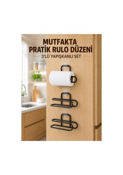 3 Lü Yapışkanlı Wc Kağıtlığı Siyah Rulo Tutucu Banyo Ve Mutfak Kullanımı Çok Renkli Çok Renkli