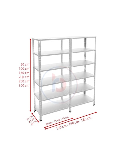 6 Katlı Duble Galvaniz Çelik Raf - Depo, Arşiv, Kiler, Dosya, Market Rafı 31x93 Cm 200 Cm 0.70 Mm Diğer