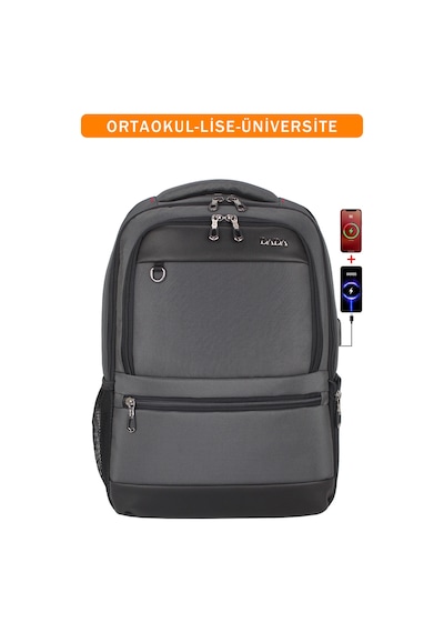 Körüklü Gri Okul Sırt Çantası Lise Üniversite Unisex Su Geçirmez Kumaş 14"-15,6" İnç Gri