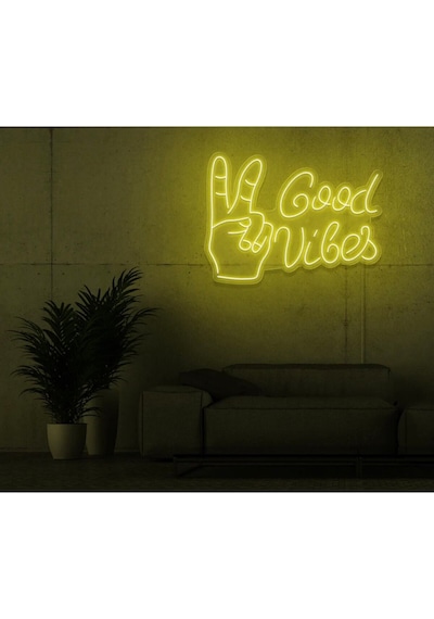 Good Vibes Yazılı Ve Şekilli Neon Tabela Sarı