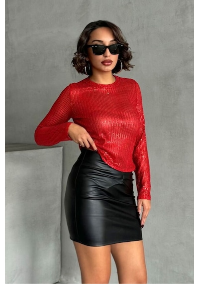Verymoda Pullu Bluz F1866 Kırmızı