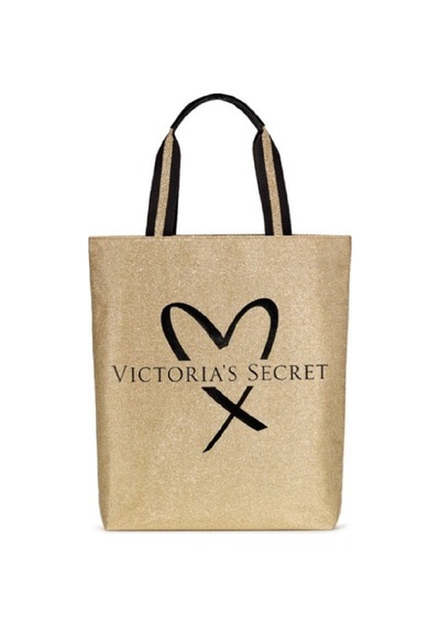 Victoria's Secret Vs Official Fashion Show Glamour Glitter Gold Tote With Heart Logo Altın
