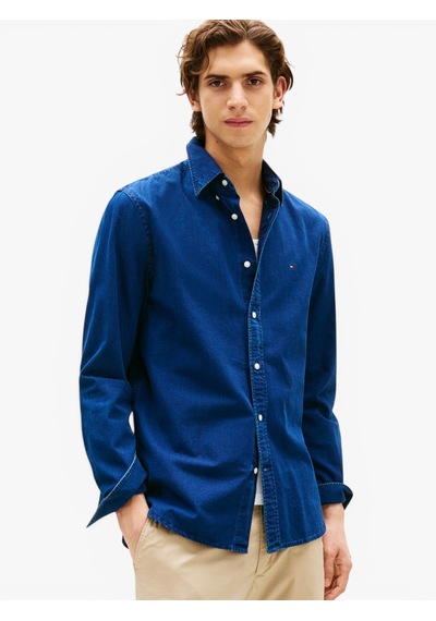 Tommy Hilfiger Chambray Rf Shırt Erkek Mavi Gömlek - Mw0mw38134