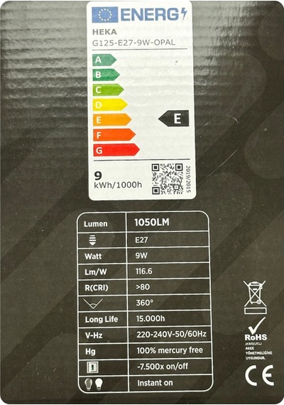 4 Adet Heka 9w 67w 3000k Sarı Işık E27 Duylu Kalın Duy Led Glop G125 Ampul Heka