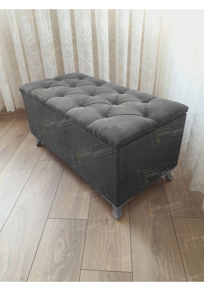 Lüks Sandıklı Kapitoneli Ayakucu Puf Bench 100 Cm Gümüş Ayak Laci