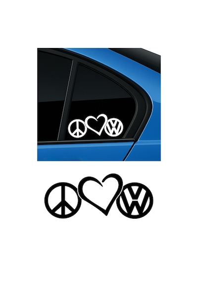 Peace Love Volkswagen Oto Sticker, Volkswagen Oto Aksesuar 30x12 Cm