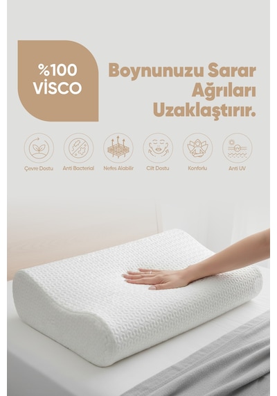 Ortopedik Boyun Destekli Visko Yastık - Çift Tarafı Destekli Visco Yastık - Hava Kanallı - Anti-uv Beyaz