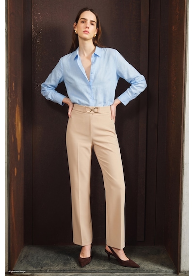 Sateen Aksesuar Detaylı Pantolon - Taş-137805