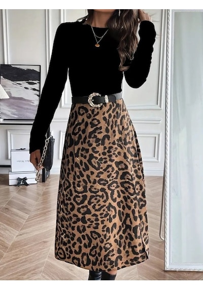 De'charme Kadın Uzun Kollu Bisiklet Yaka Ithal Krep Bluz Alt Desenli Modal Midi Elbise Siyah De'charme Kadın Uzun Kollu Bisiklet Yaka Ithal Krep Bluz Alt Desenli Modal Midi Elbise Siyah