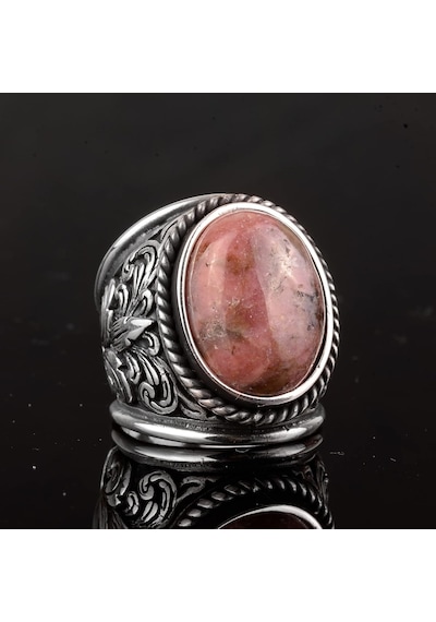 Erkekler İçin 925 Ayar Gümüş Yüzükler - Doğal Taş Seçimi Rhodonite Gümüş