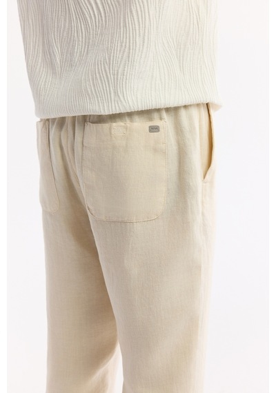 Avva Erkek Bej Beli Lastikli %100 Keten Relaxed Fit Pantolon B003032