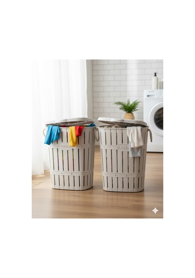 Mega Set 2 Adet 65 Lt Kirli Çamaşır Sepeti & 4 Adet 3200 Ml Deterjan Saklama Kabı Hediyeli Beyaz - 786905809 Beyaz