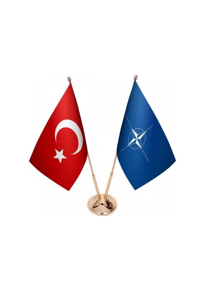 Masa Üstü Nato Bayrağı Türk Bayrağı İkili Pirinç Direk Masa Bayra