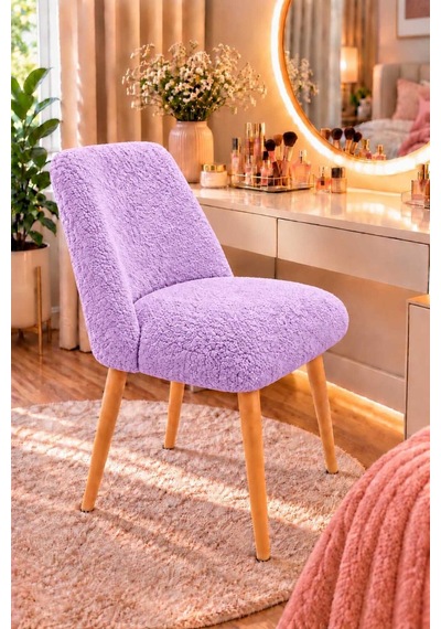 Arya Makyaj Masası Sandalyesi Teddy Kumaş Ahşap Ayaklı Dekoratif Sandalye Mutfak, Salon, Makyaj Pufu Ve Çalışma Sandalyesi Lila Arya Makyaj Masası Sandalyesi Teddy Kumaş Ahşap Ayaklı Dekoratif Sandalye Mutfak, Salon, Makyaj Pufu Ve Çalışma Sandalyesi Lila