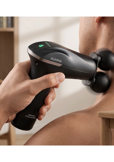 Auhma Amg18 Çift Başlıklı Şarjlı Masaj Tabancası - 6 Kademeli 3200 Rpm Titreşimli Masaj Aleti Siyah