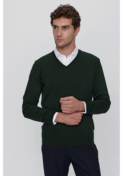 Morven Basic Dinamik Fit Rahat Kesim V Yaka Triko Kazak 99kc017004710 Haki