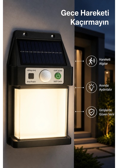 Güneş Enerjili Sensörlü Solar Aplik Duvar Tipi Dış Mekan Bahçe Balkon Işığı Diğer