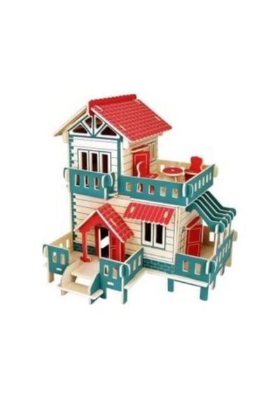 Ahşap 3d 2 Katli Kirmizi Ev Maket