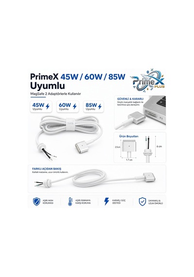 Primex Px-mac2 Magsafe 2 Güç Adaptörü Kablosu, Apple Macbook A1425 A1435 A1465 A1502 Uyumlu, 5