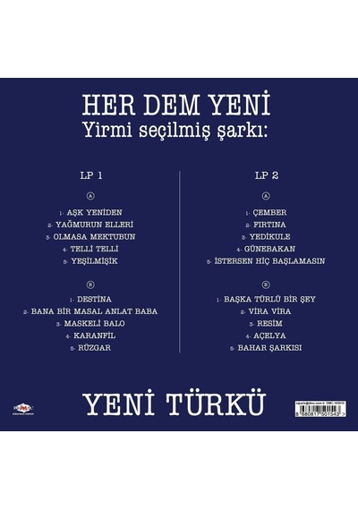 Yeni Türkü Her Dem Avrupa Baskı Mavi Renkli Plak Çift Lp Plak
