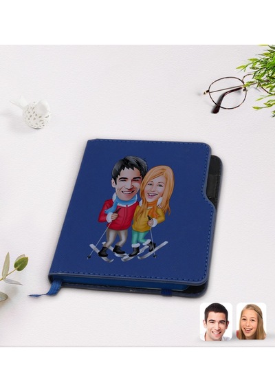 Kişiye Özel Sevgililer Karikatürlü Lacivert Termo Deri Defter-107